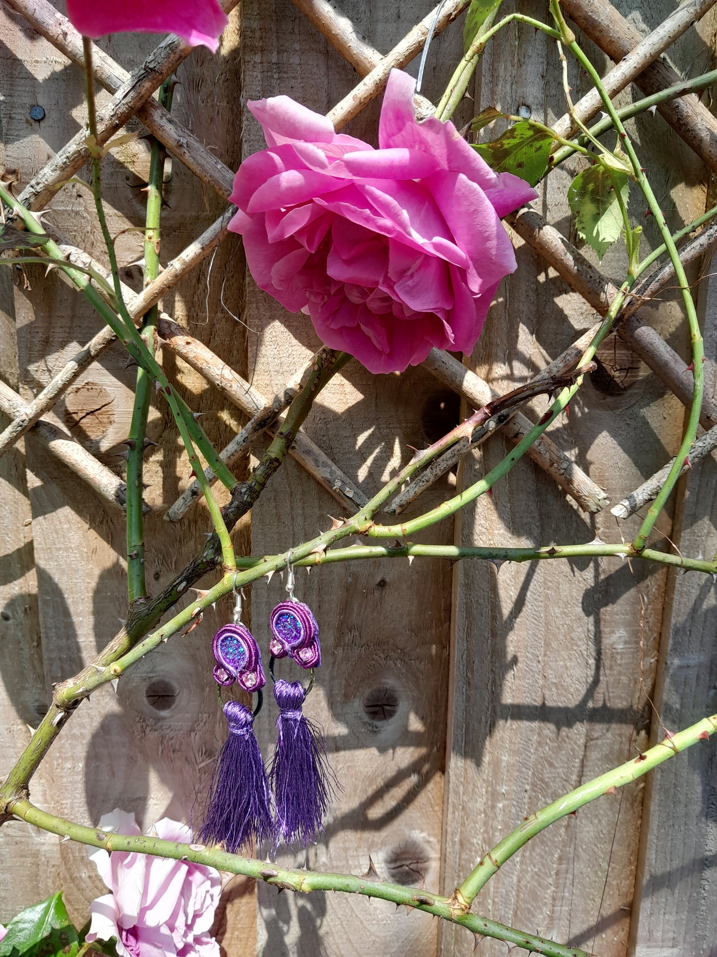 Purple soutache tassel earrings