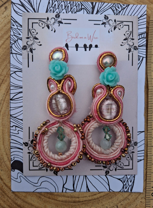 Marie Antoinette pink turquoise soutache earrings