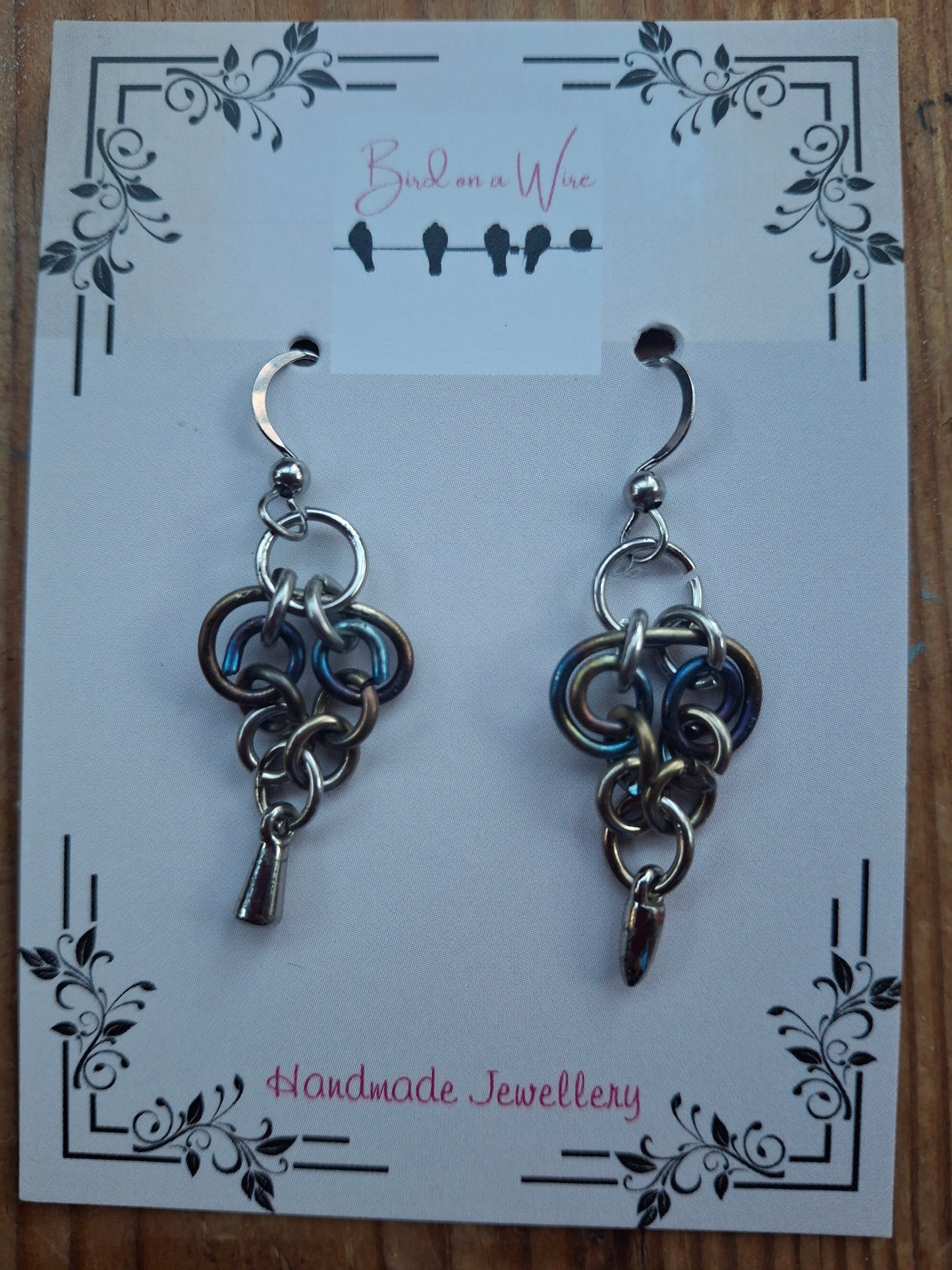 Titanium and stainless steel chainmail earrings
