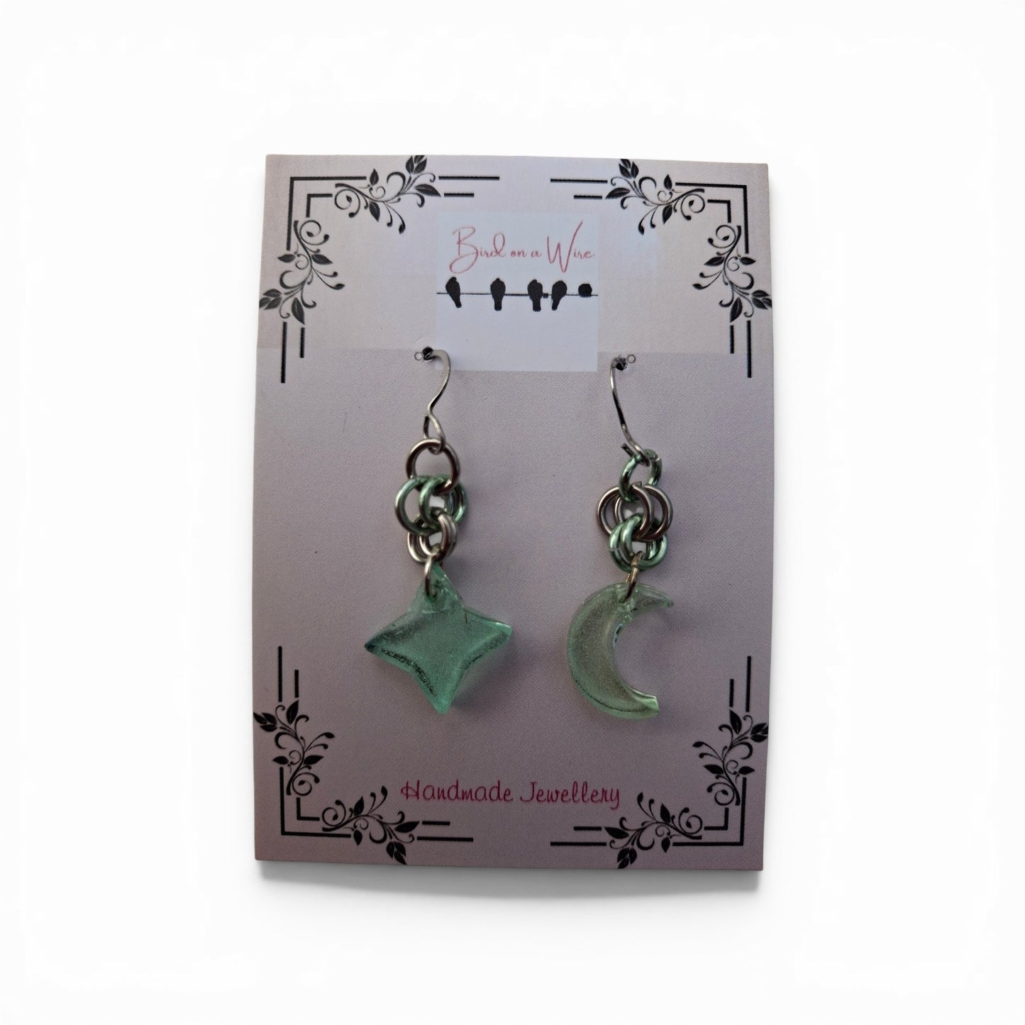 Turquoise Moon star asymmetric earrings