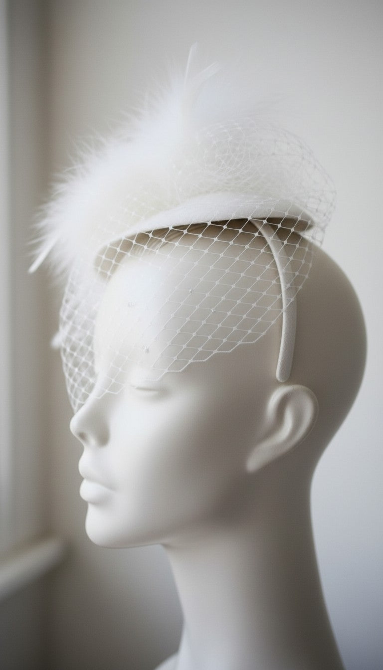 Alternative Bride Birdcage veil with marabou feather flowers