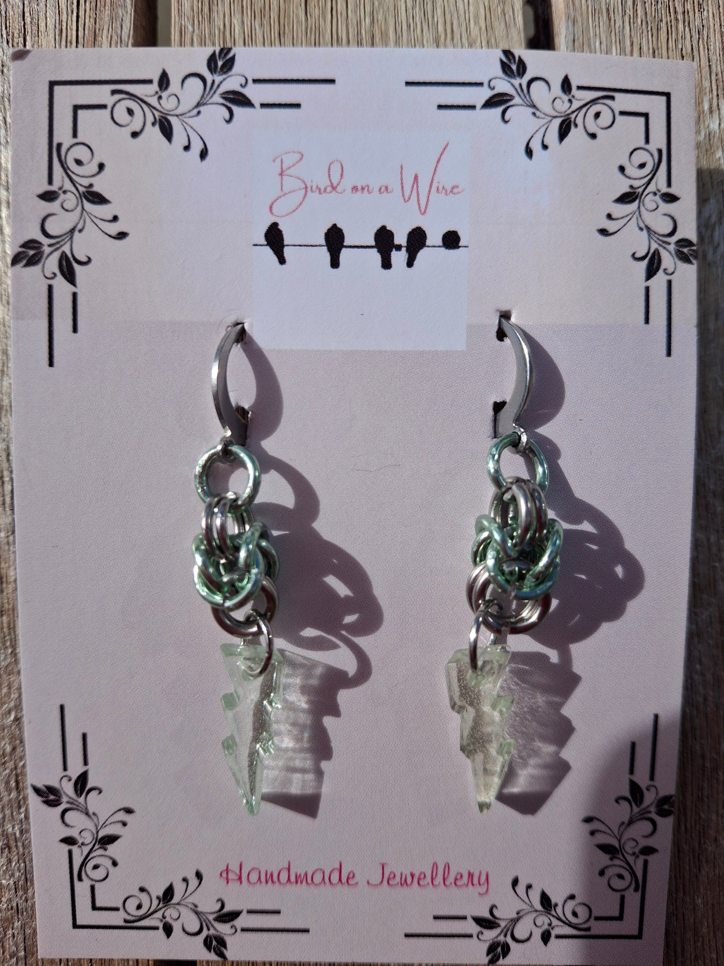 Turquoise lightening bolt chainmail earrings