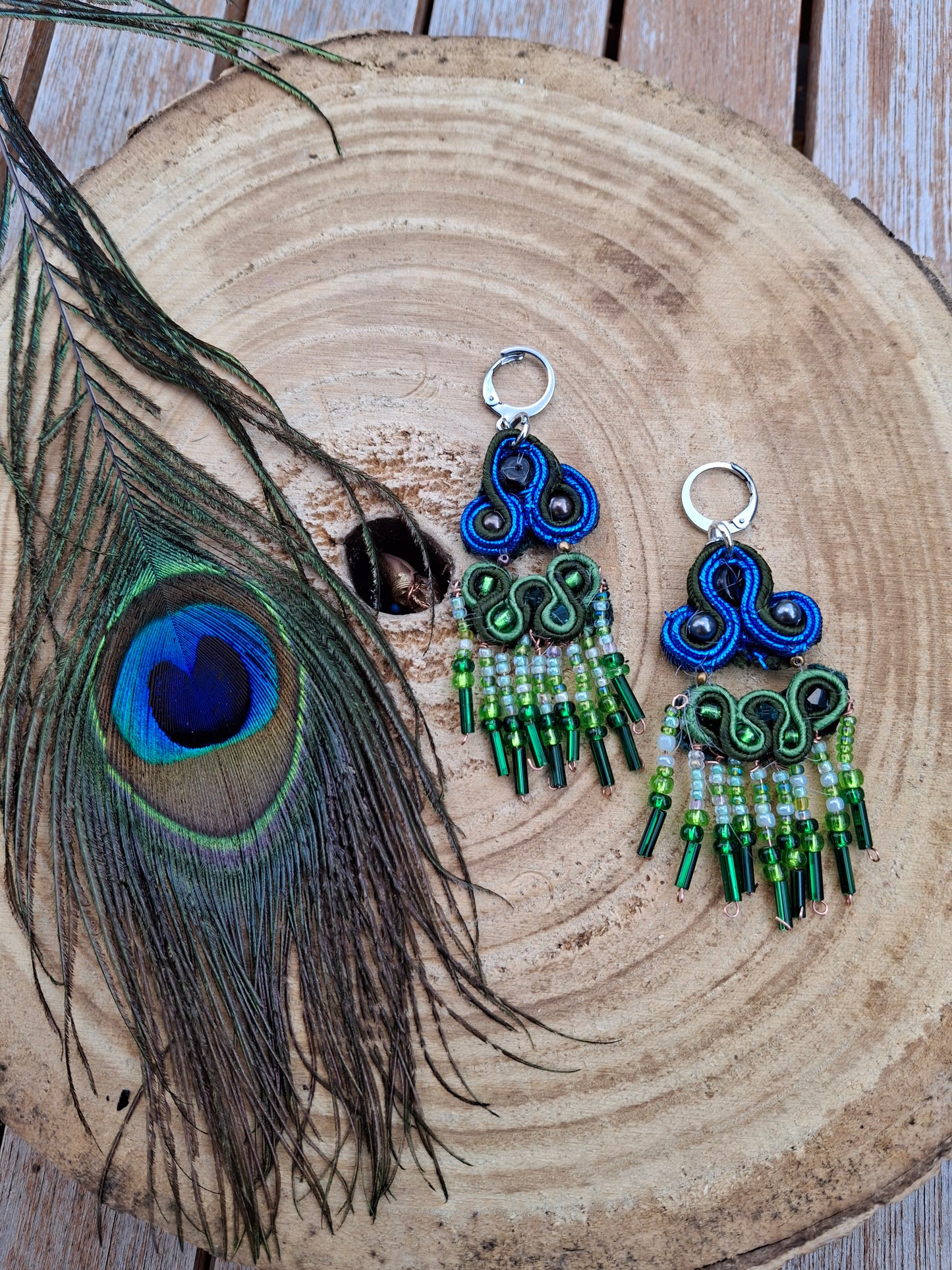 Peacock feather Soutache earrings