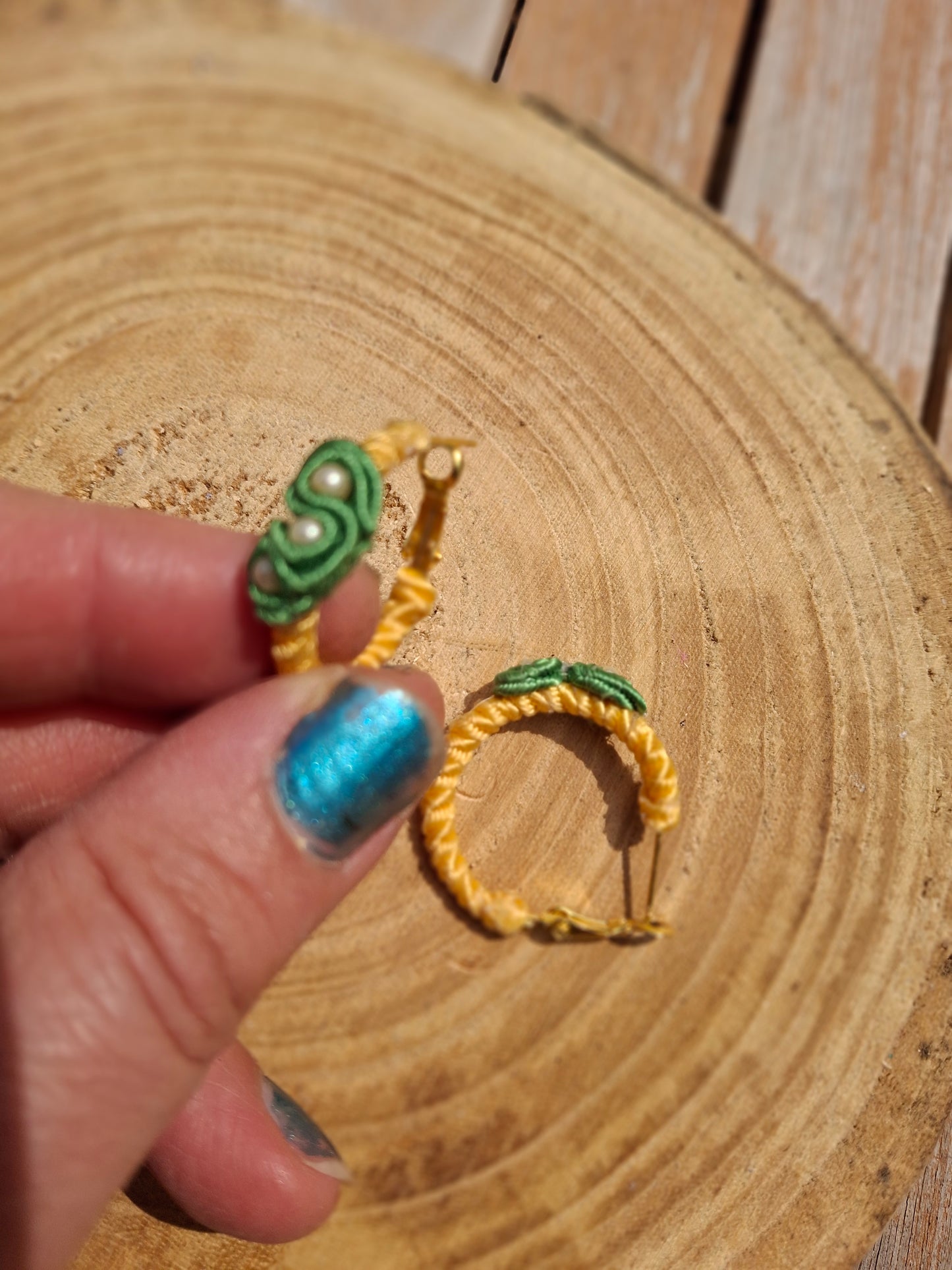 Soutache yellow hoops