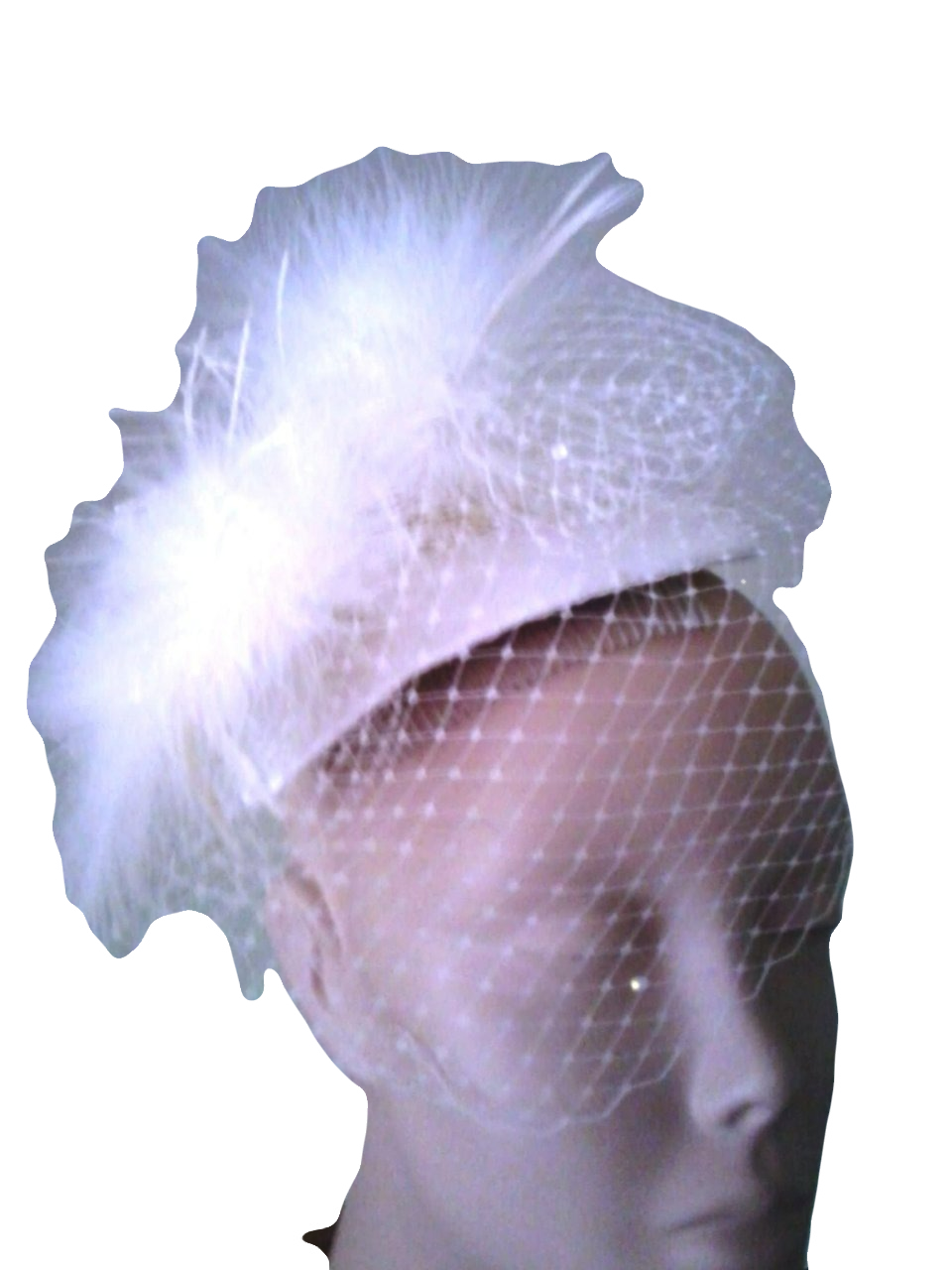 Bridal marabou feather flowers birdcage veil on comb