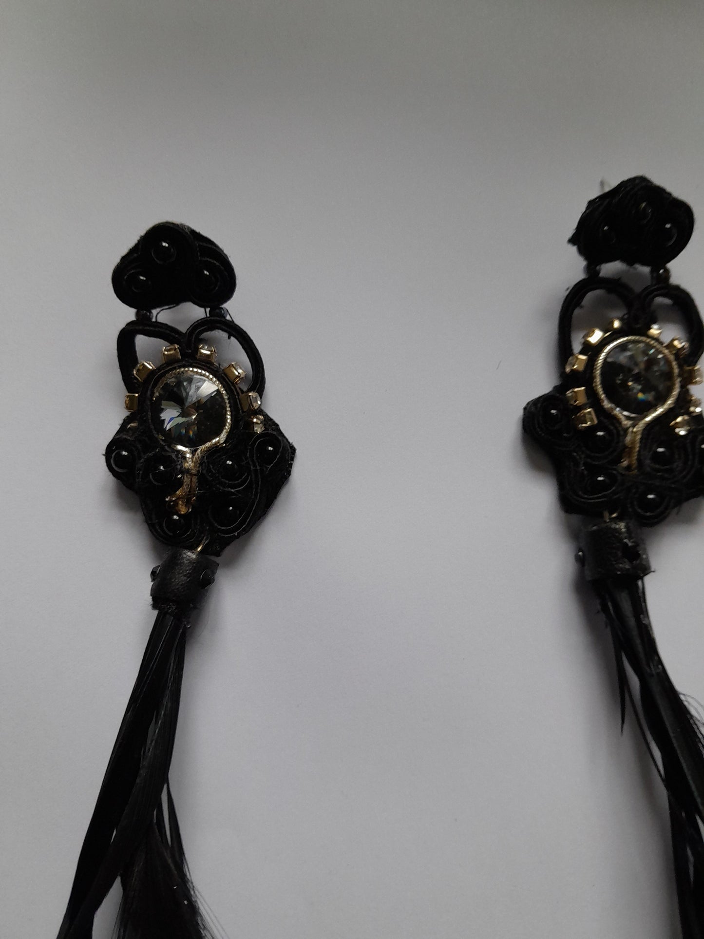 Black gothic style Soutache earrings with feathers