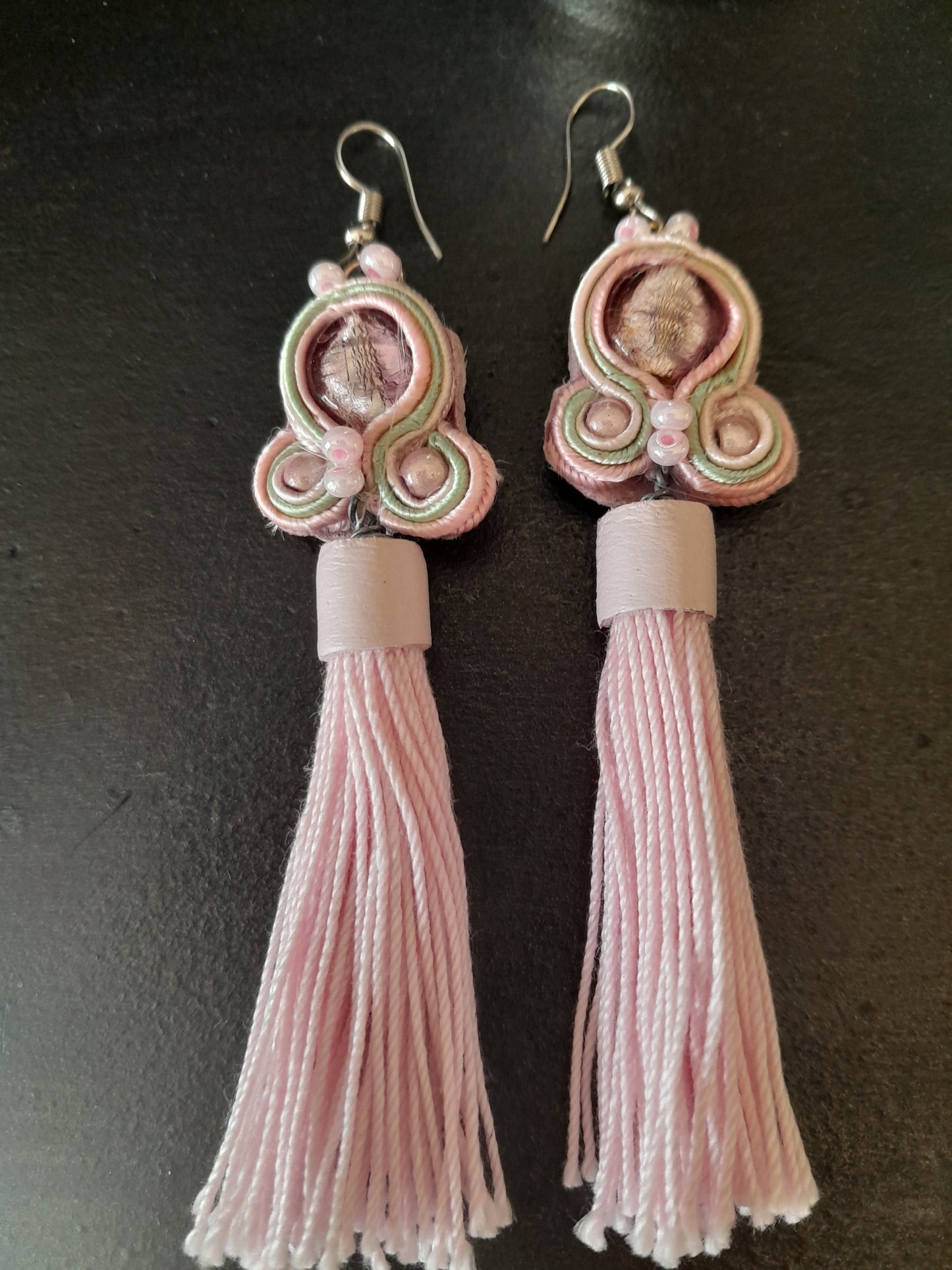 Light pink tassel earrings