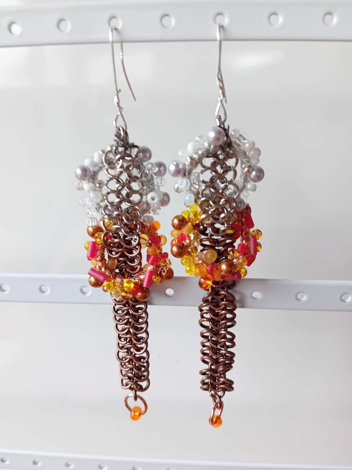 Fire and Ice chainmail earrings