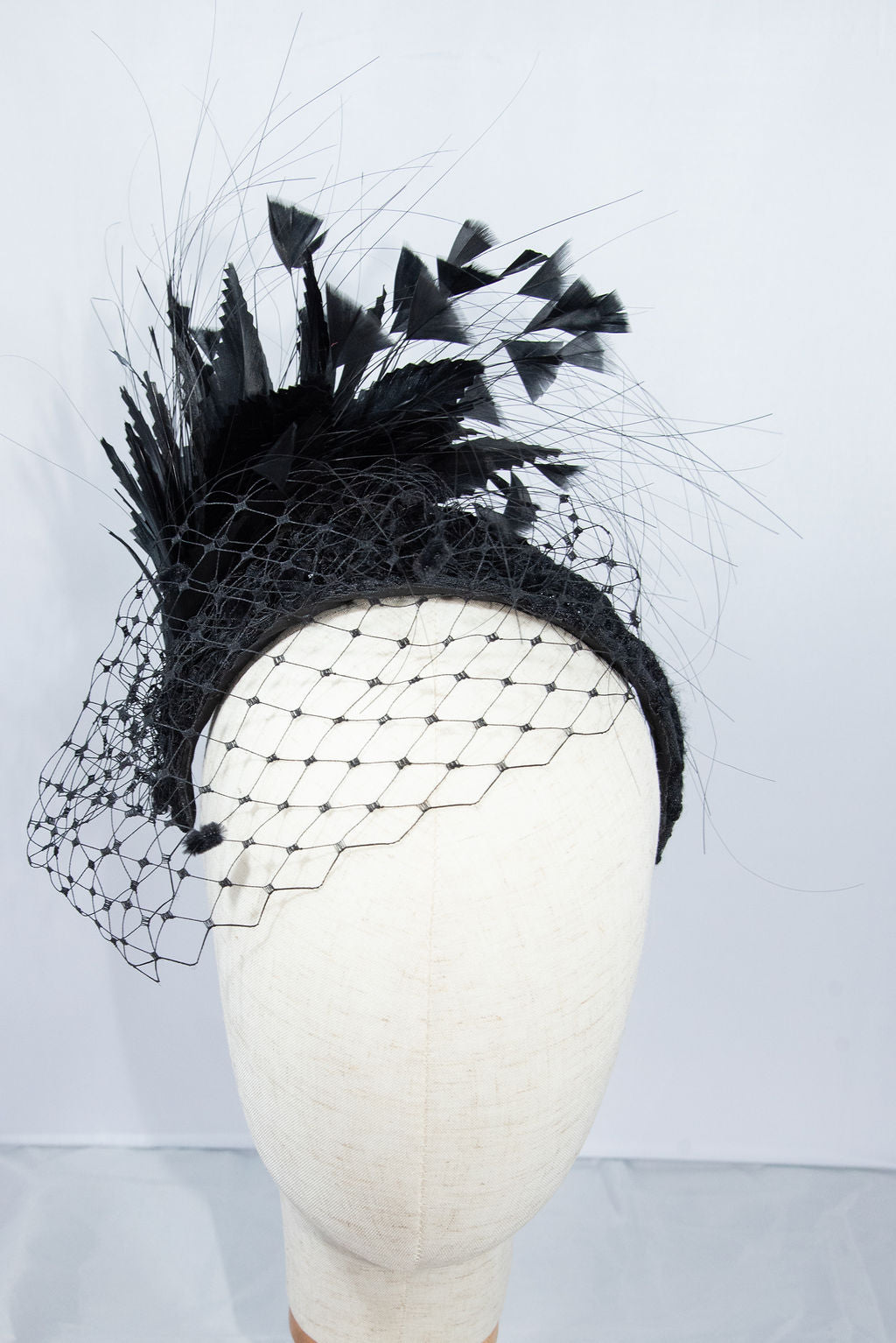 Black feather fascinator hairband