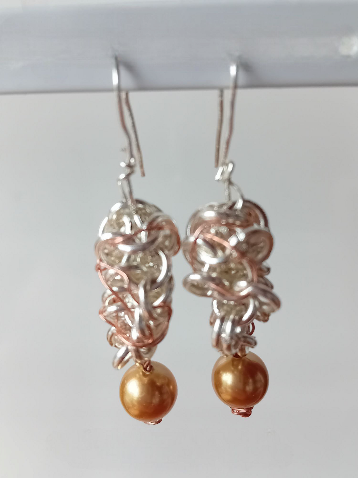 Birdsnest Chainmail ball and copper wire earrings