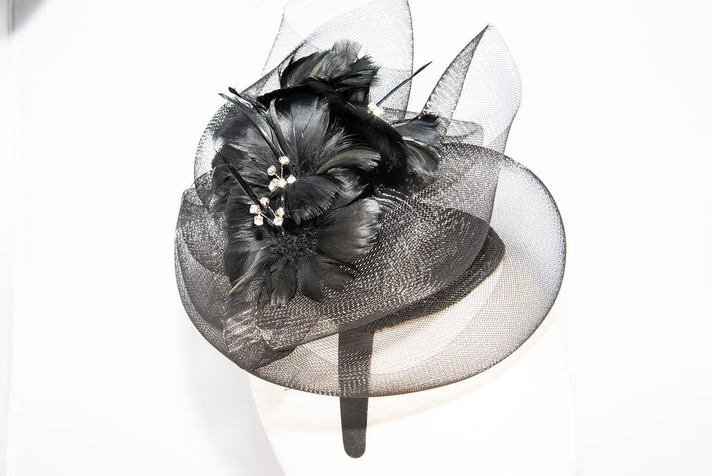 Black crin feather flowers hairband