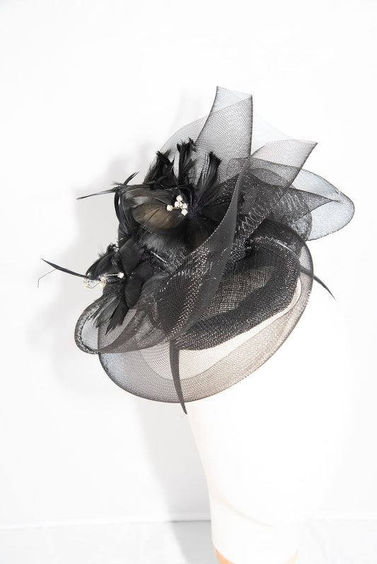 Black crin feather flowers hairband