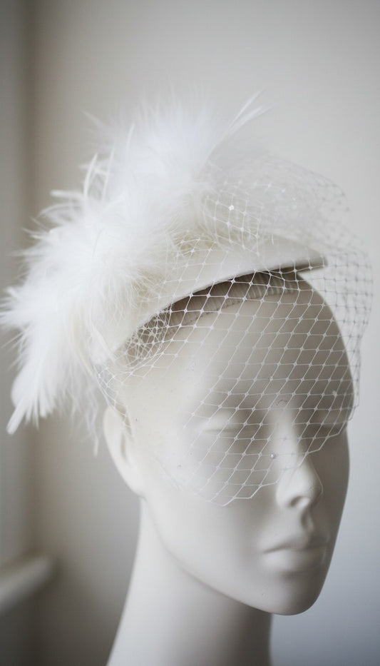 Alternative Bride Birdcage veil with marabou feather flowers