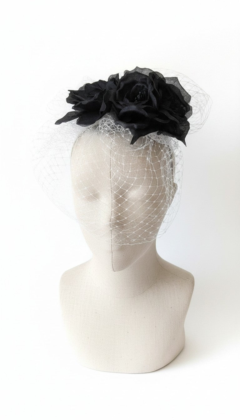 Alternative Bride black roses birdcage veil