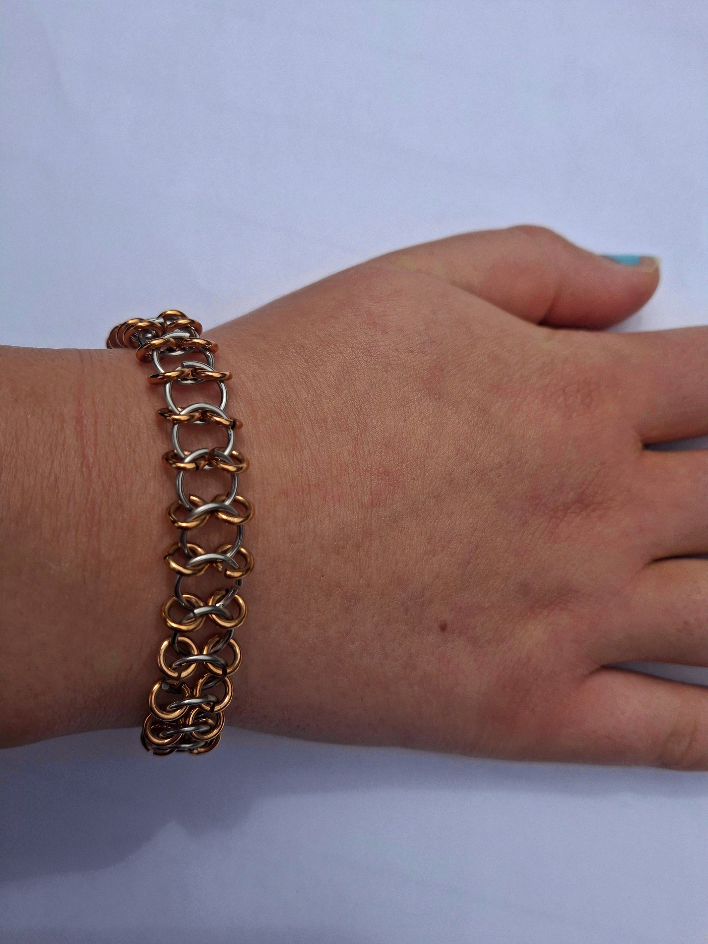 Stainless steel with copper chainmail bracelet