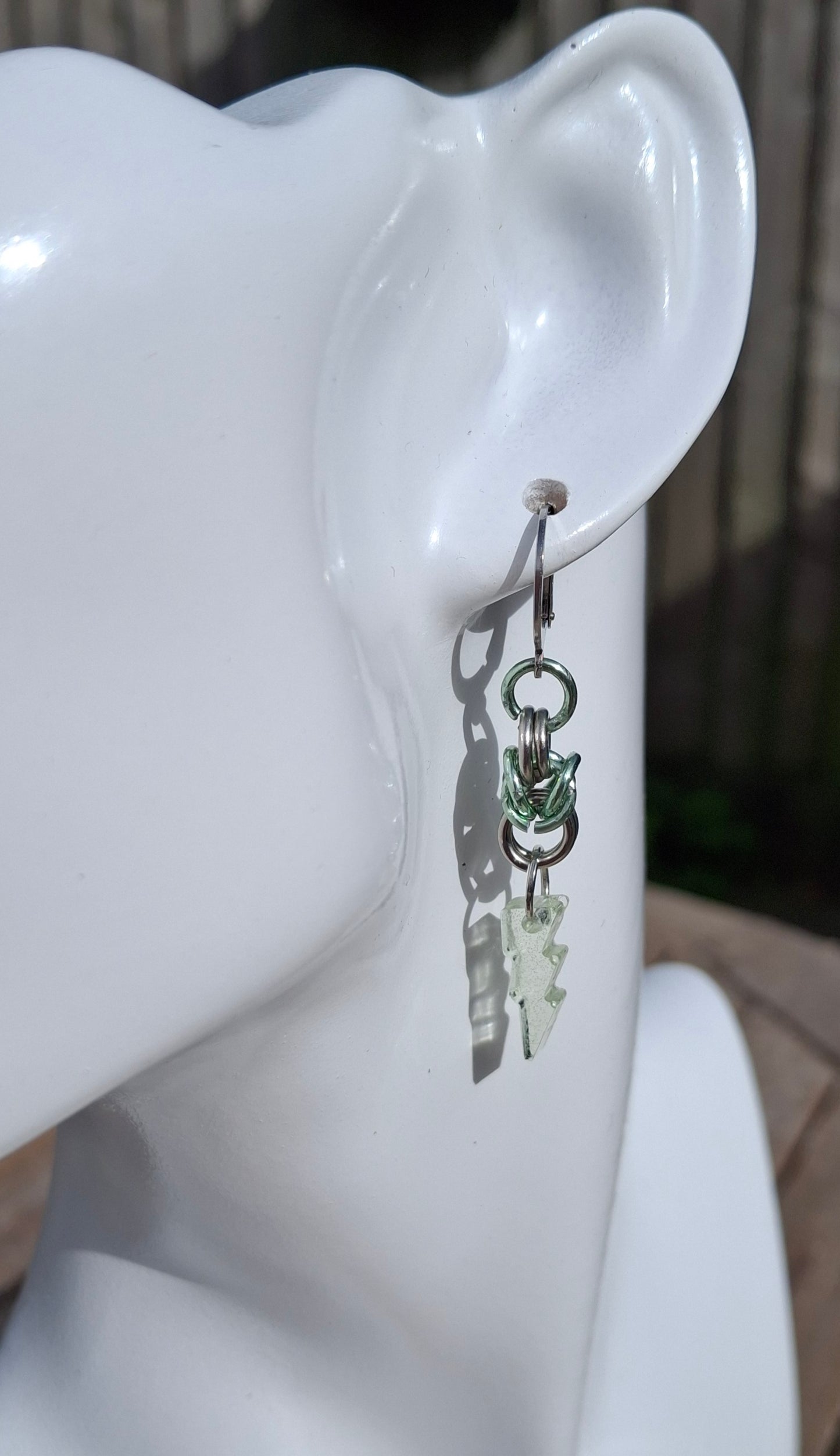 Turquoise lightening bolt chainmail earrings