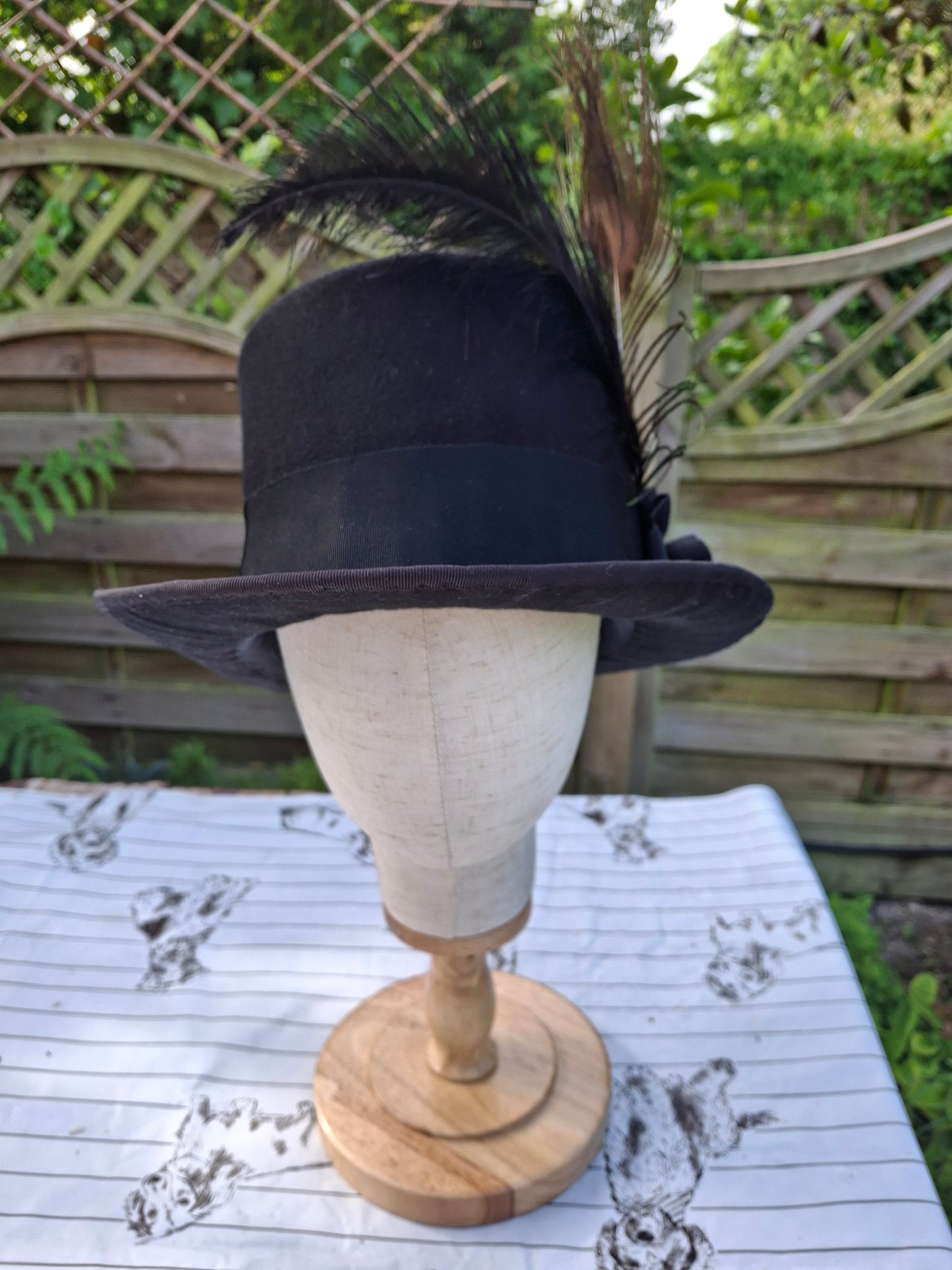 Black Felt Top Hat with peacock feather