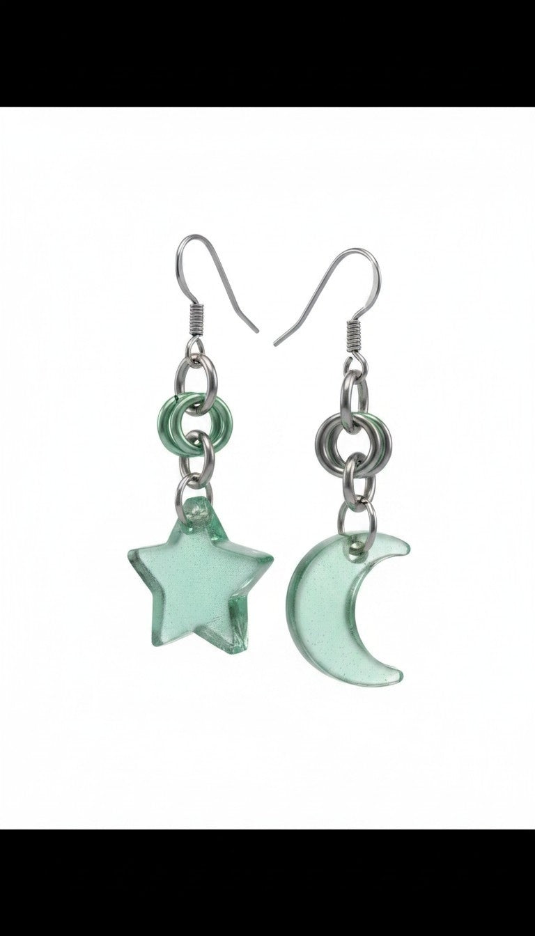 Turquoise Moon star asymmetric earrings
