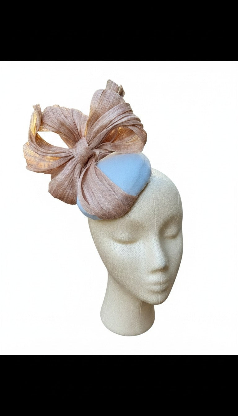 Silver wedding hat with pale pink bow