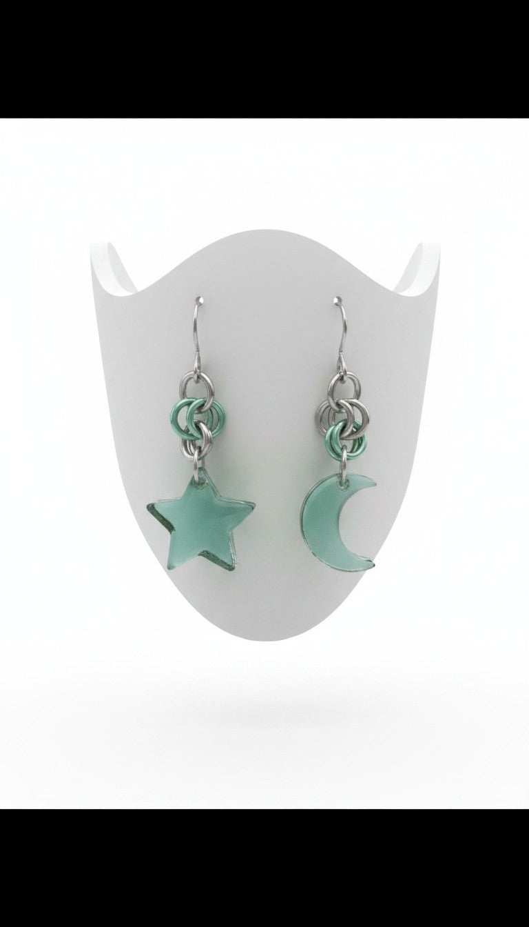 Turquoise Moon star asymmetric earrings