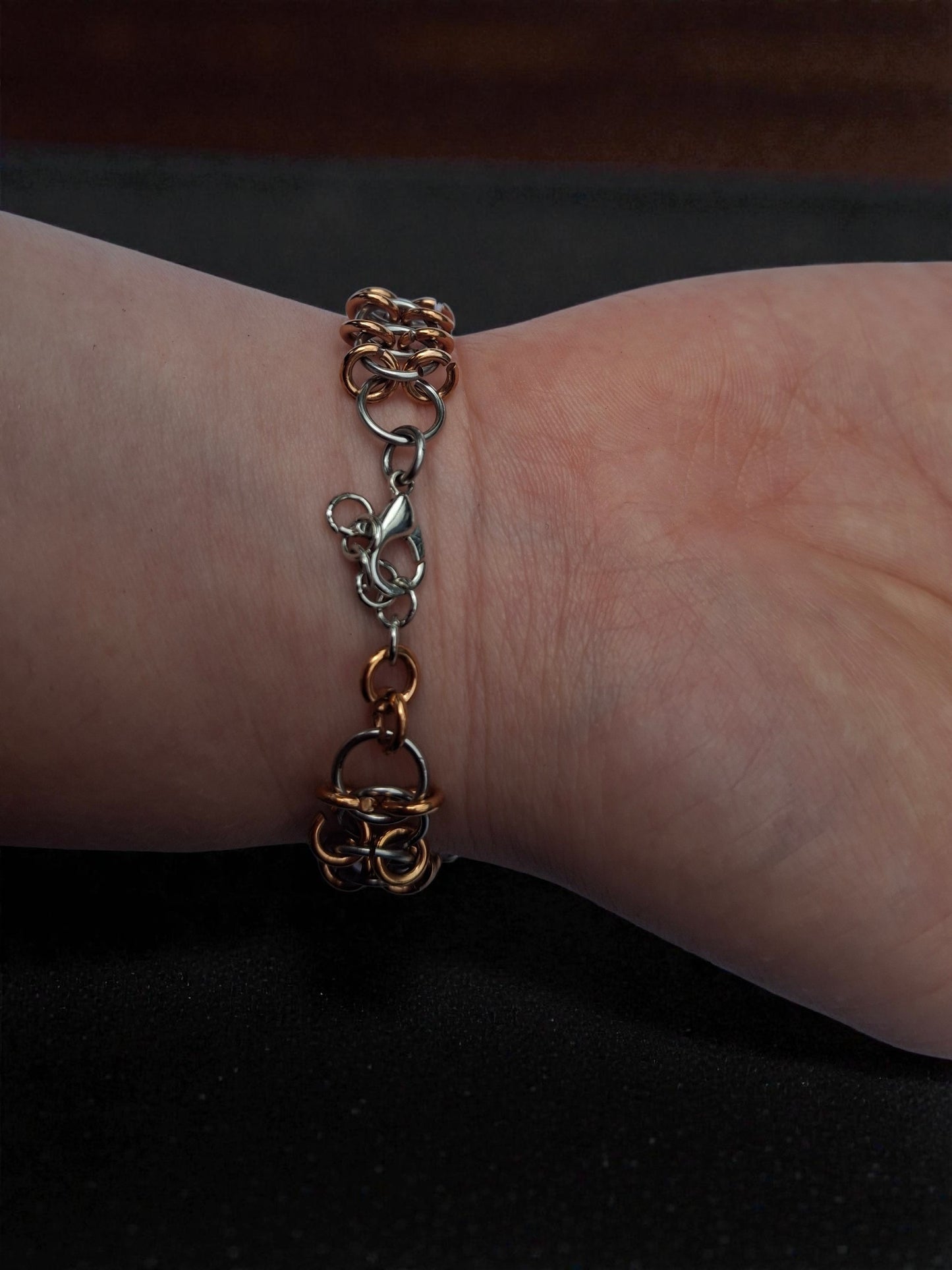 Stainless steel with copper chainmail bracelet
