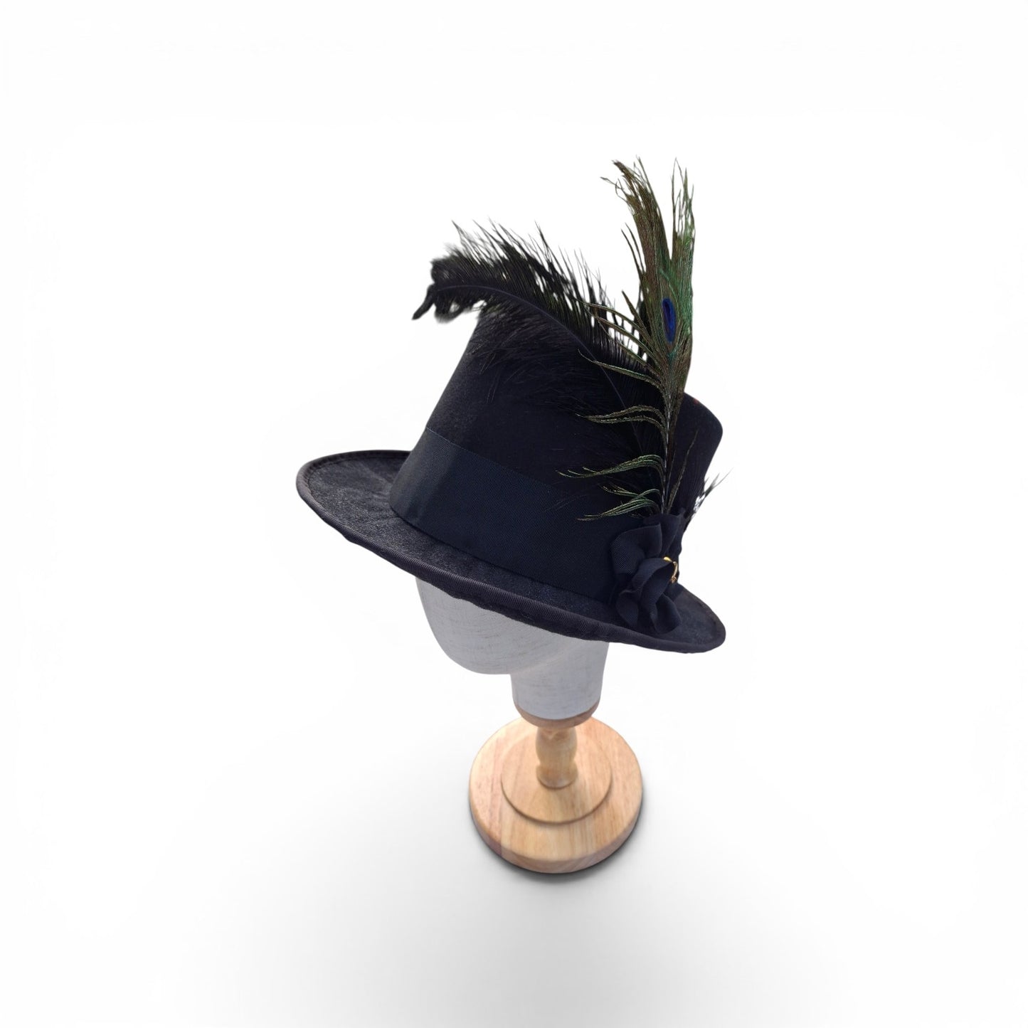 Black Felt Top Hat with peacock feather