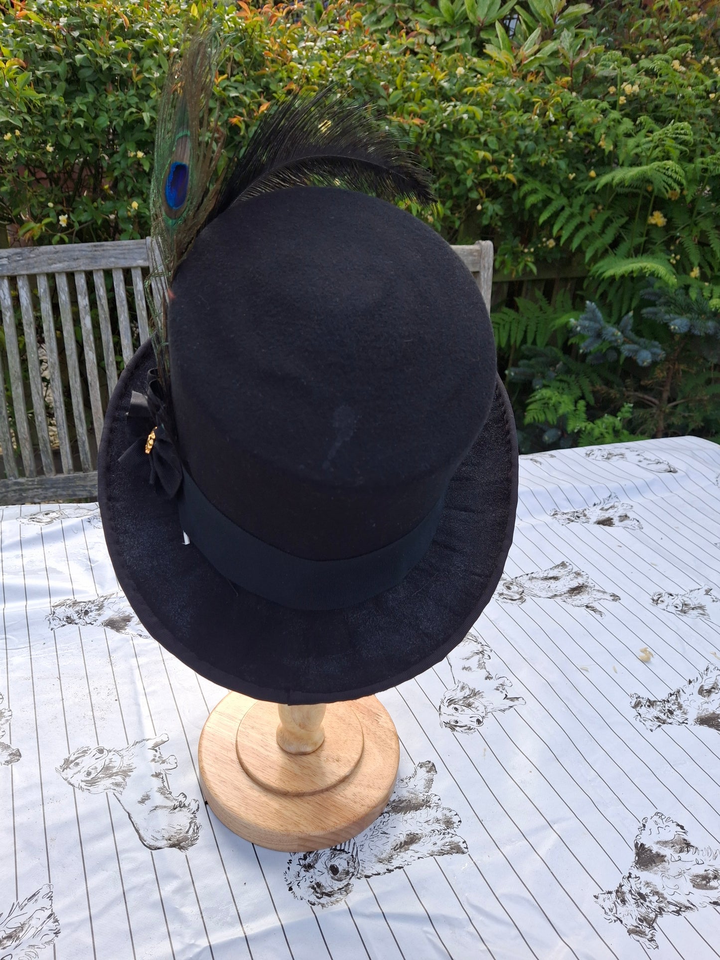 Black Felt Top Hat with peacock feather