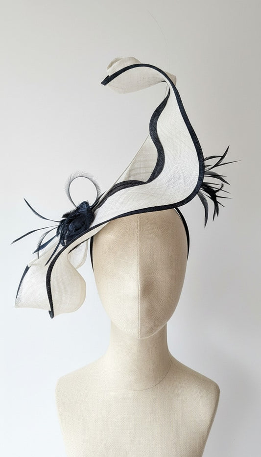 Ivory lattice  sinamay wave fascinator