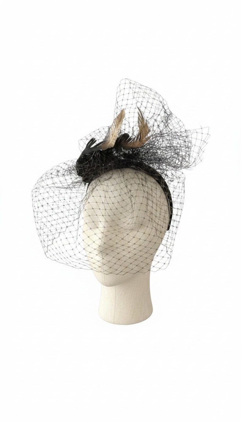 Black Gold Leather Feather Hairband
