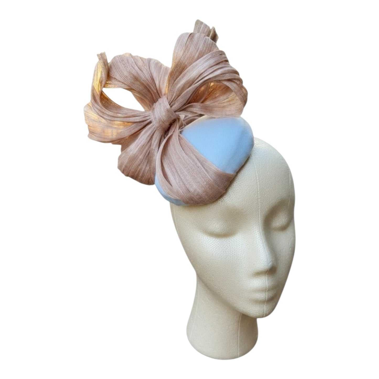 Silver wedding hat with pale pink bow
