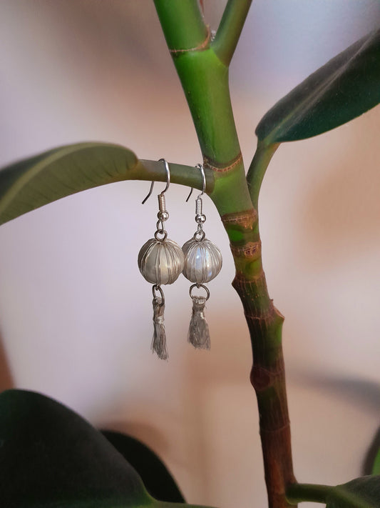 Silver wire tassel earrings