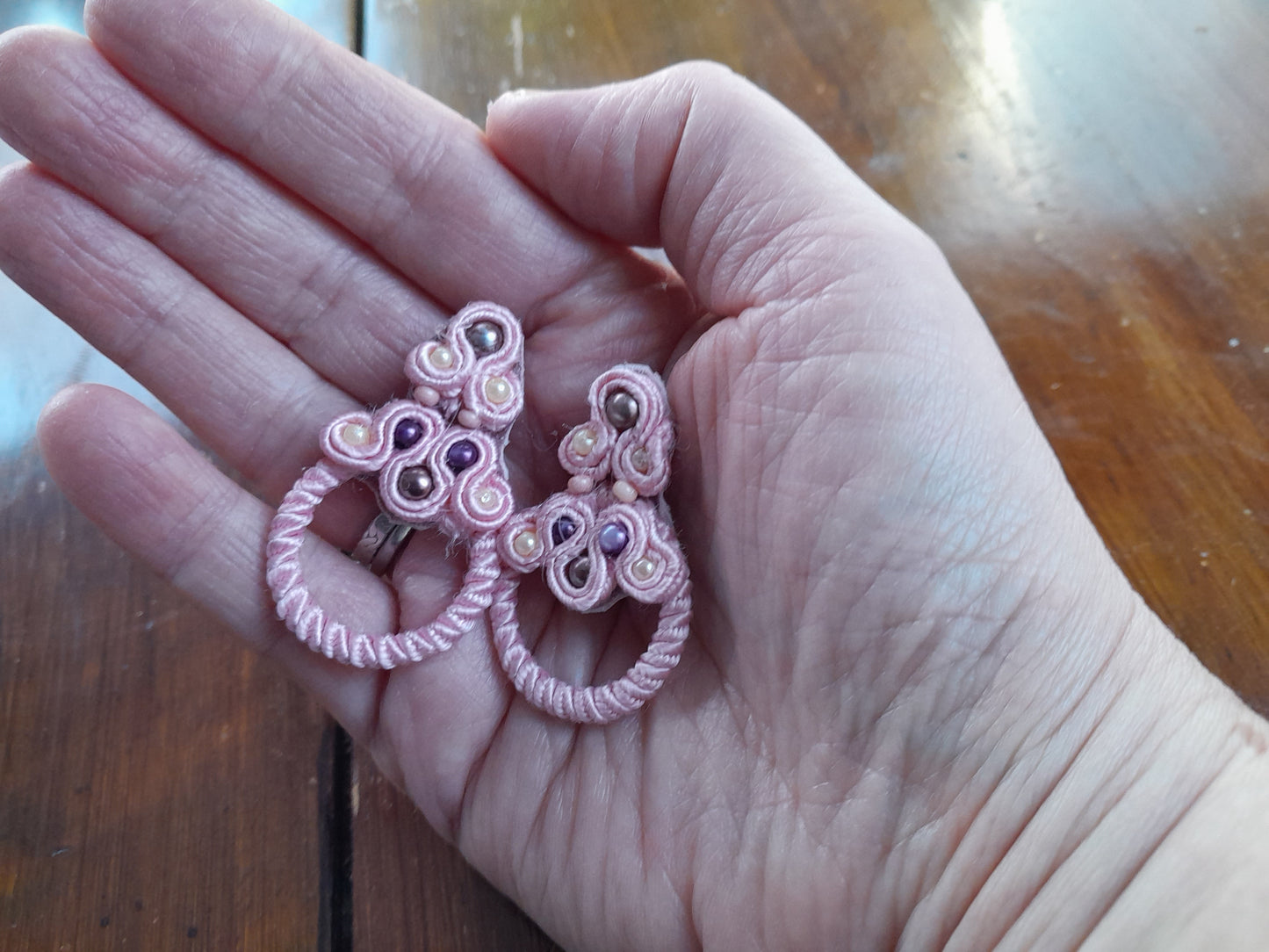 Pale pink Soutache earrings