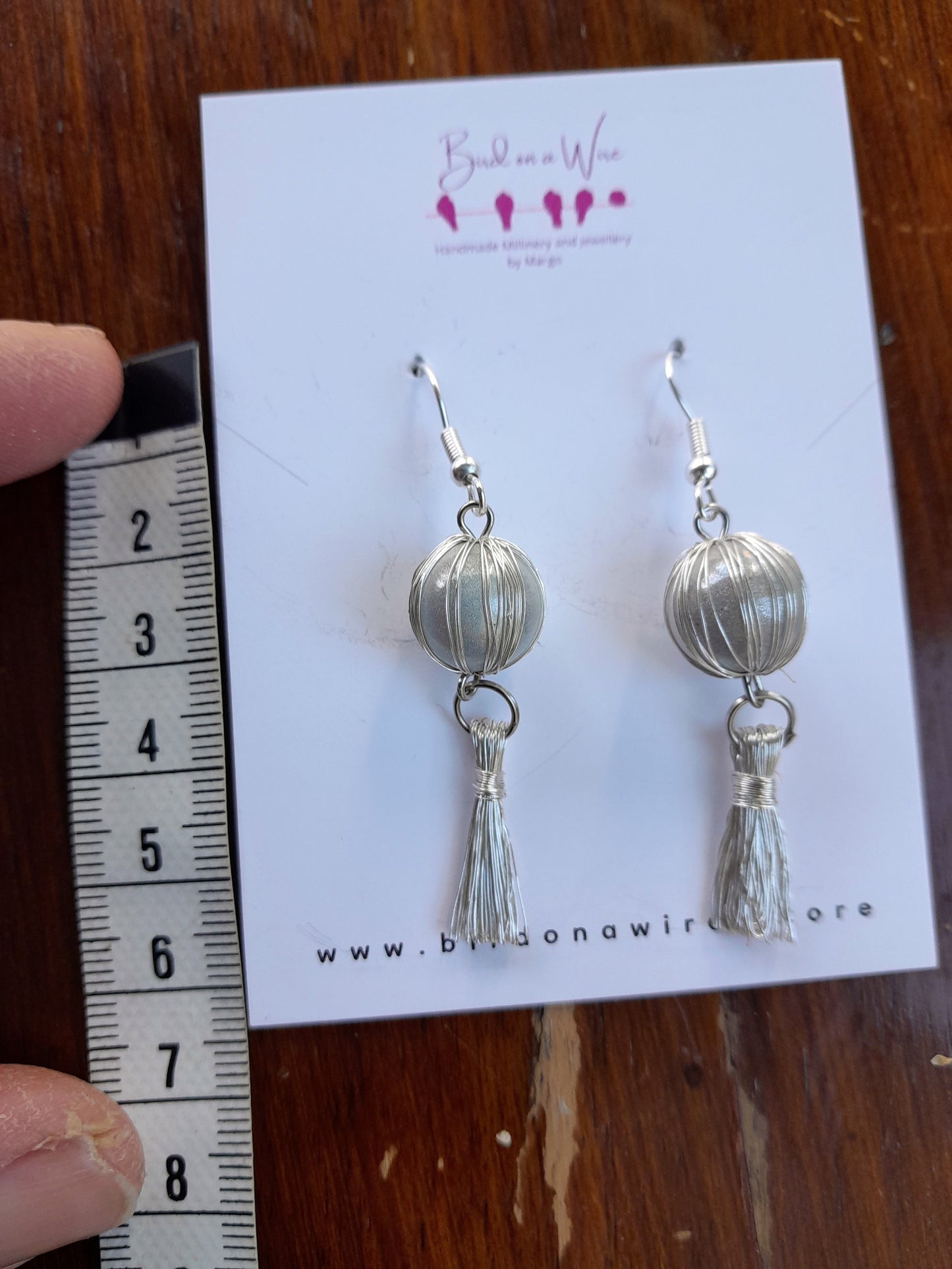 Silver wire tassel earrings