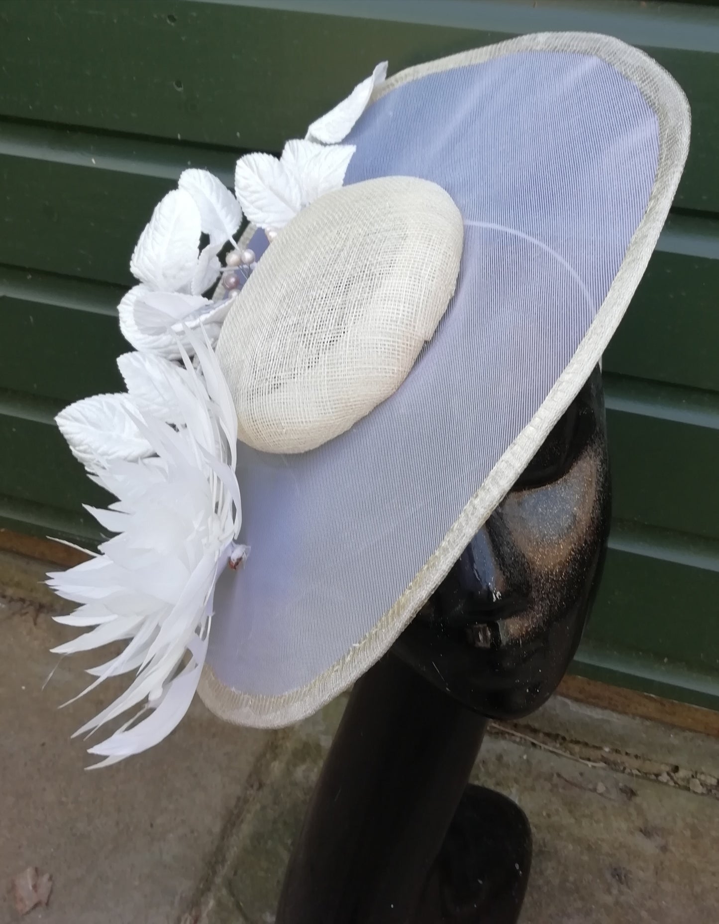 Mother of the Bride Ivory hat with feather flowers transparent brim