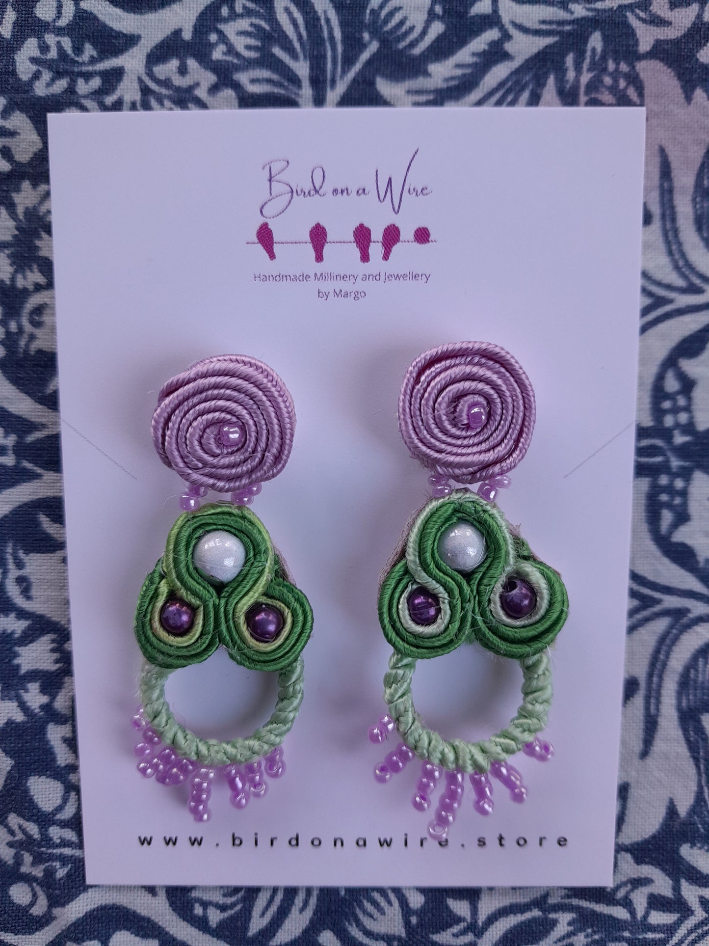 Carina Soutache lilac green beaded earrings