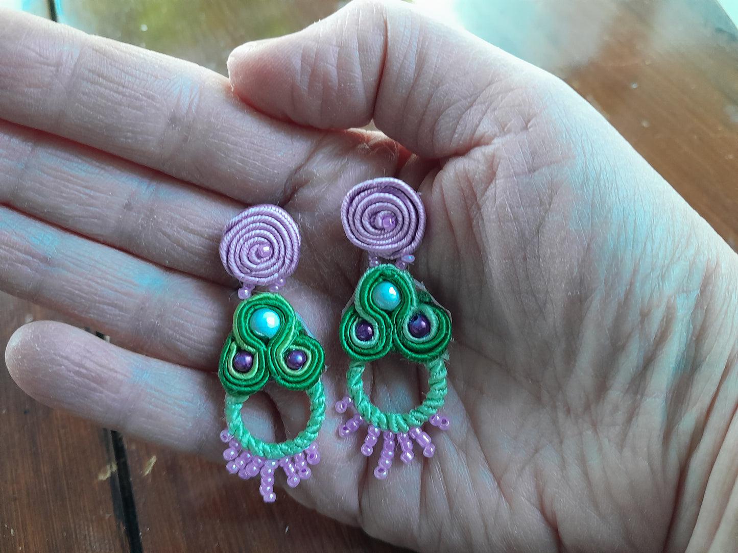 Carina Soutache lilac green beaded earrings