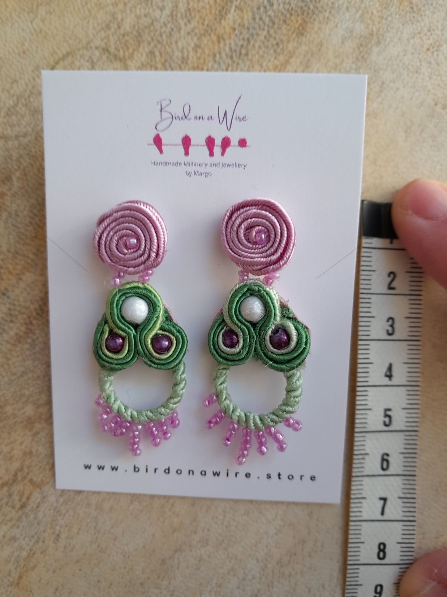 Carina Soutache lilac green beaded earrings