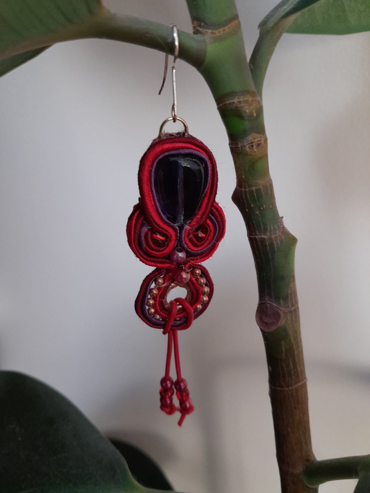 Red Flames Soutache large earrings