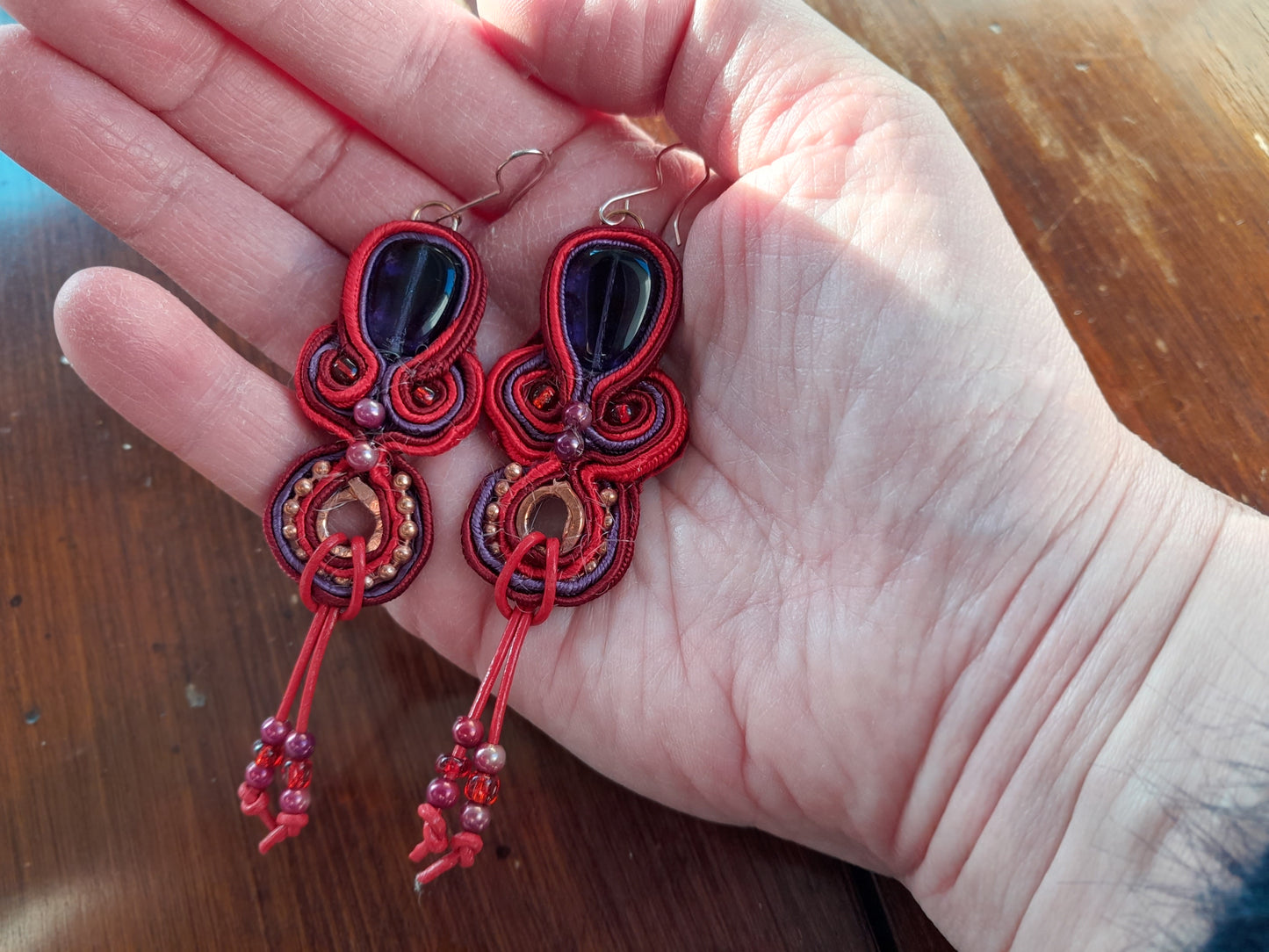 Red Flames Soutache large earrings