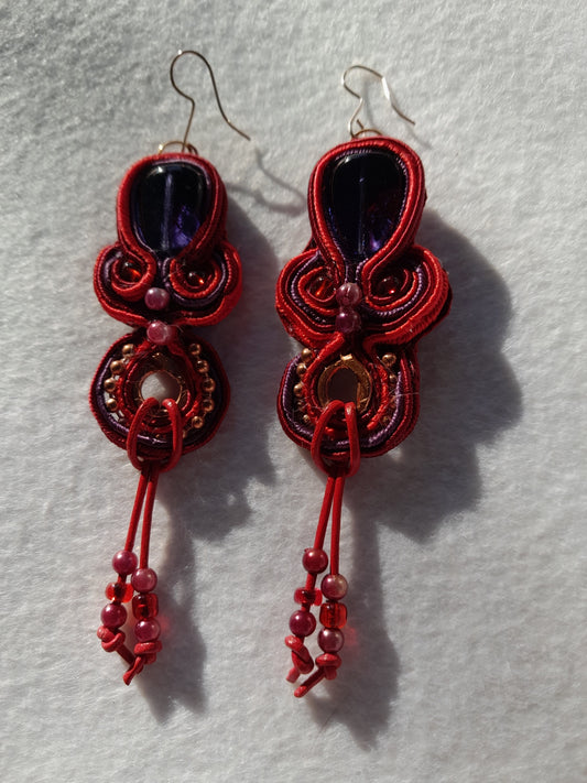 Red Flames Soutache large earrings