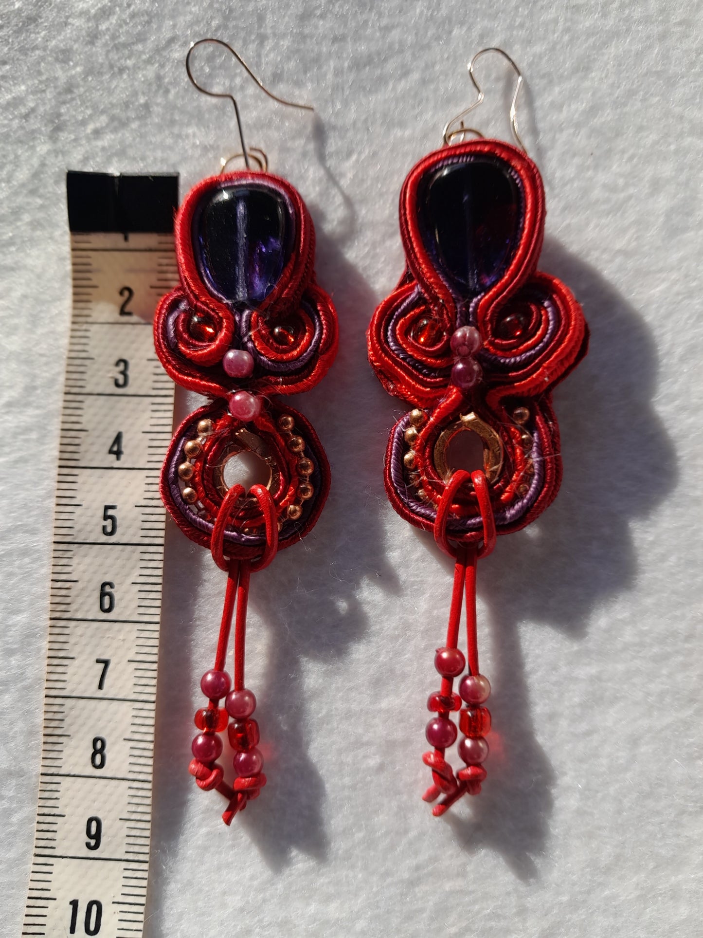 Red Flames Soutache large earrings