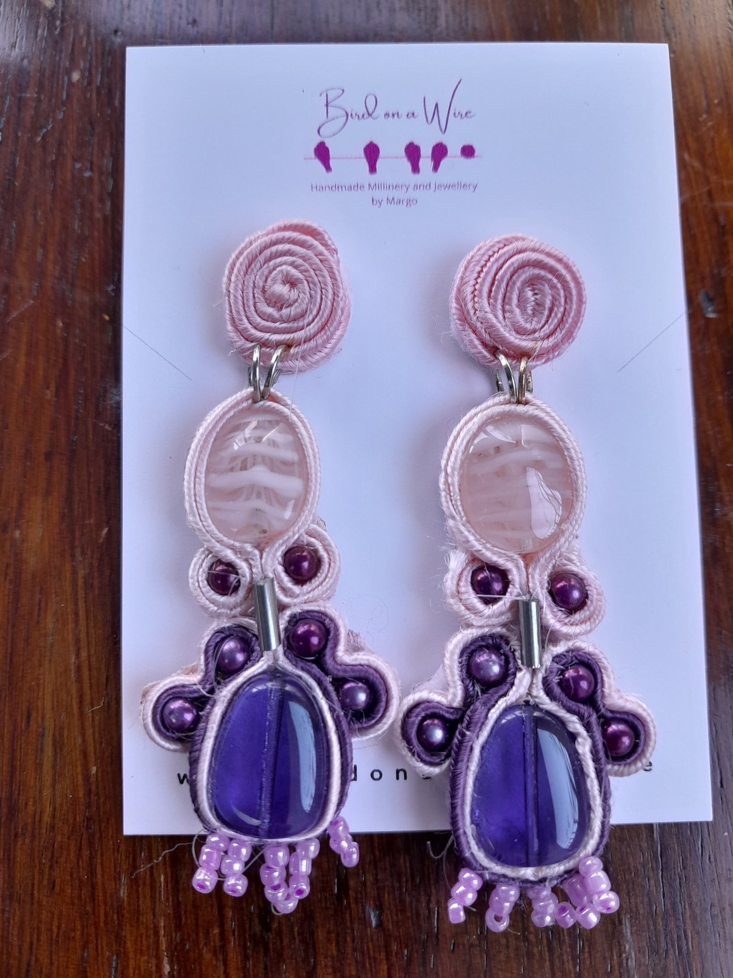 On the beach  Soutache pink  earrings