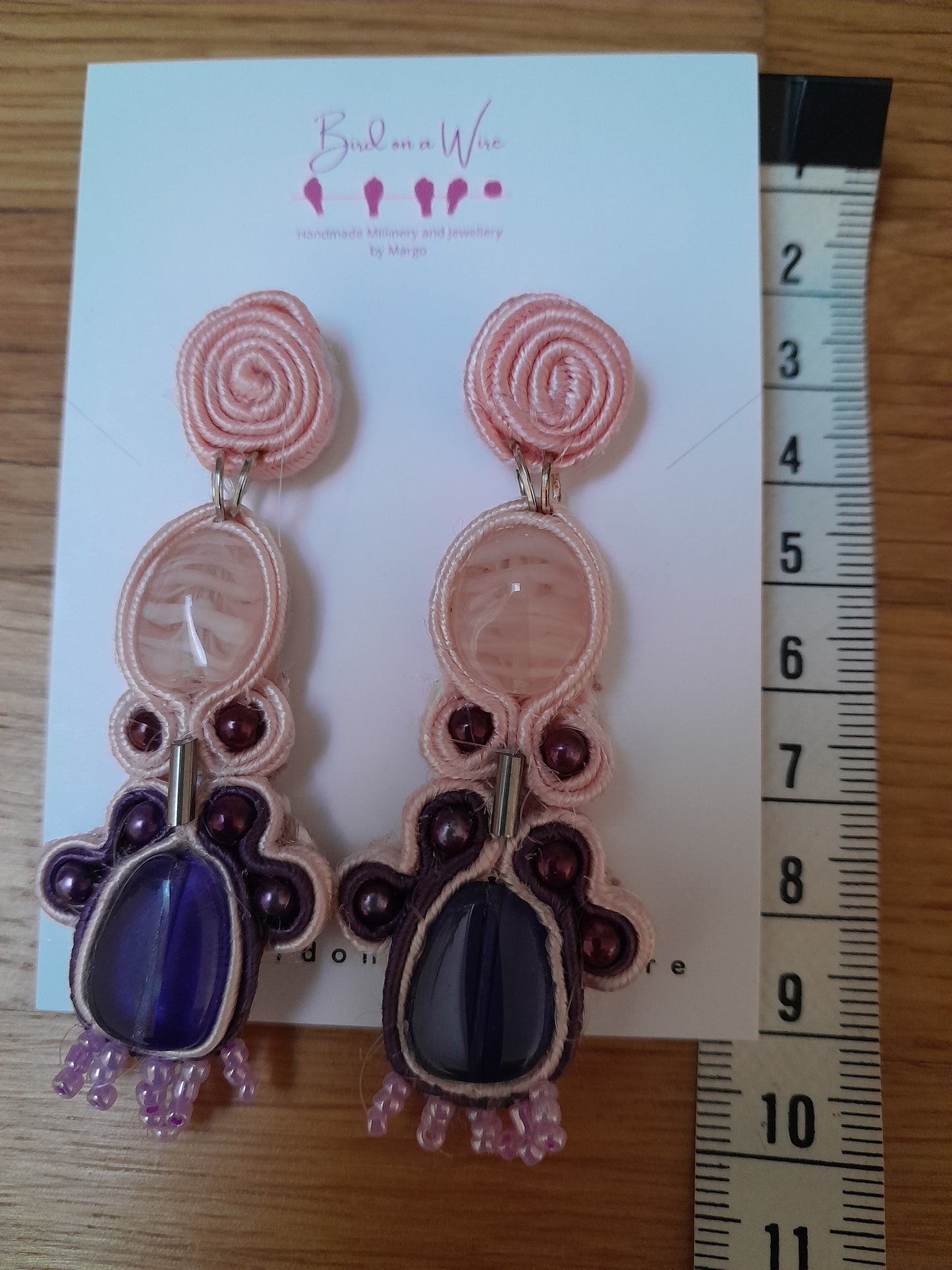 On the beach  Soutache pink  earrings