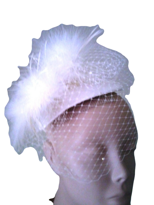 Bridal marabou feather flowers birdcage veil on comb