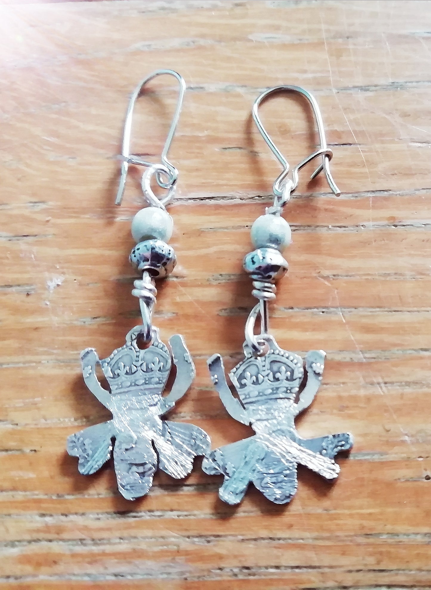 Queen Bee upcycled threepence coin earrings