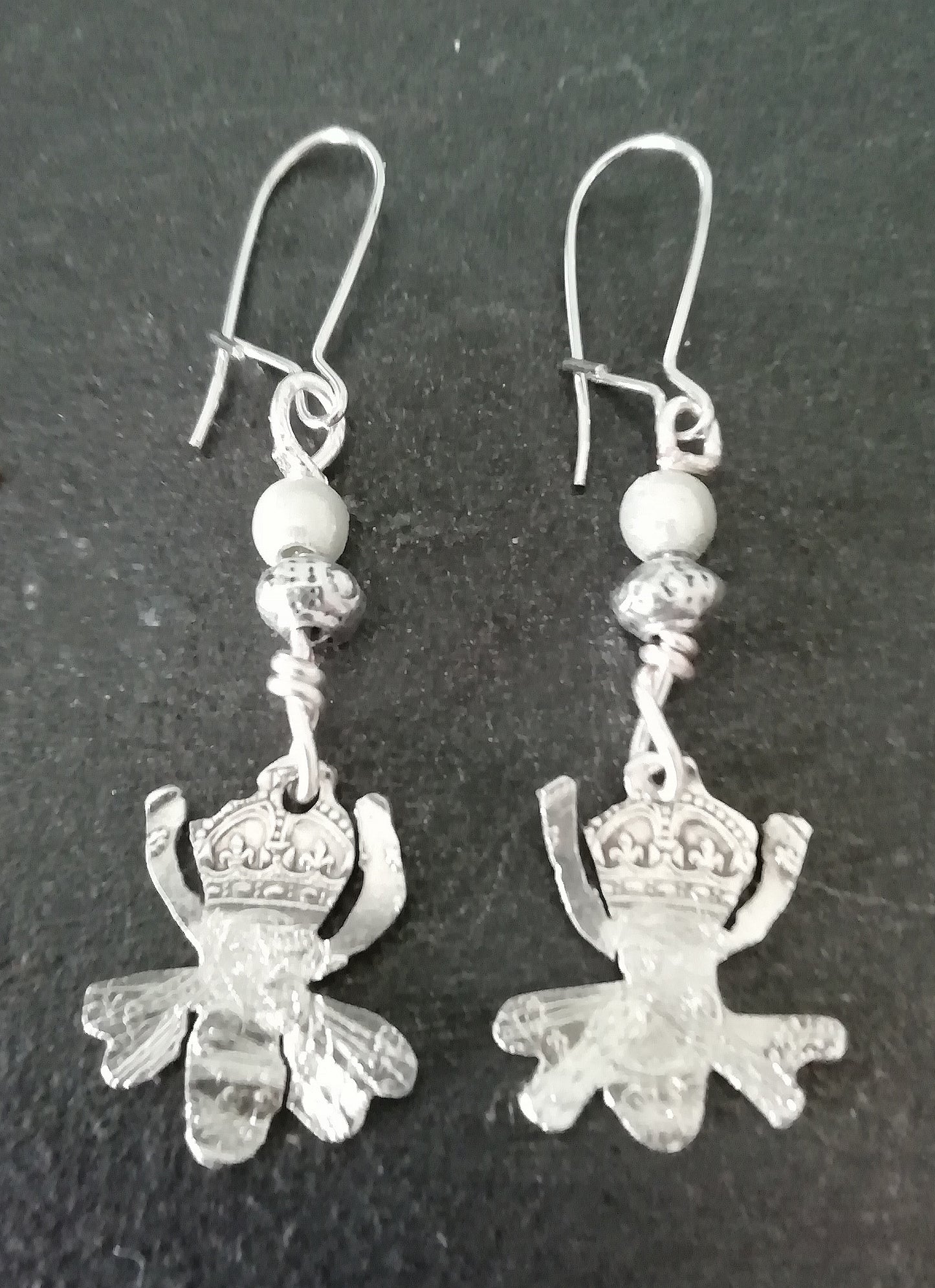 Queen Bee upcycled threepence coin earrings