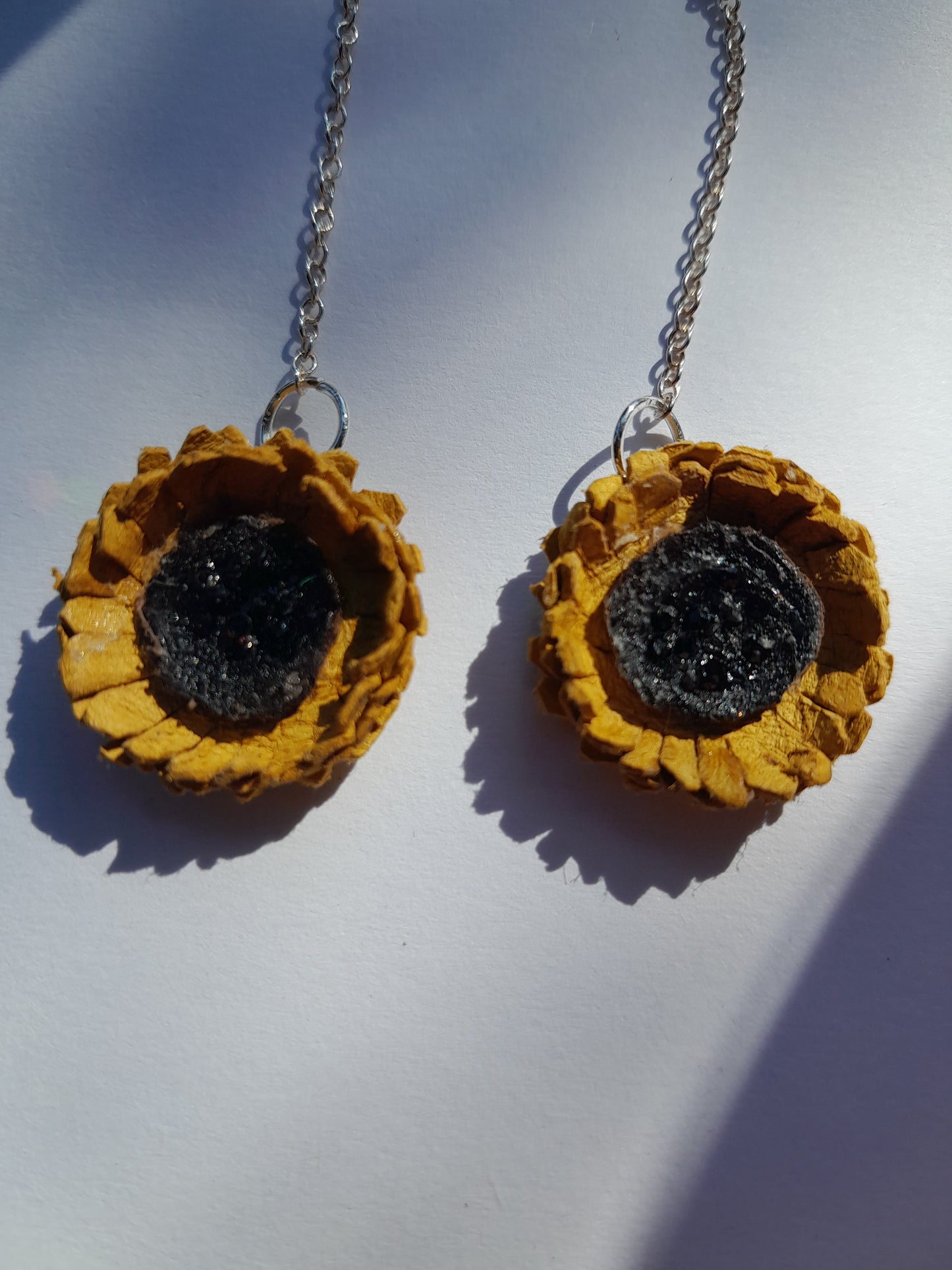 Sunflower drop leather earrings