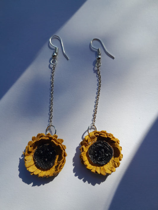 Sunflower drop leather earrings